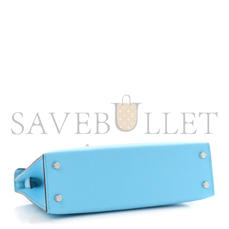 HERMES MINI KELLY EPSOM BLUE CELESTE PALLADIUM HARDWARE (19*12*5.5cm)